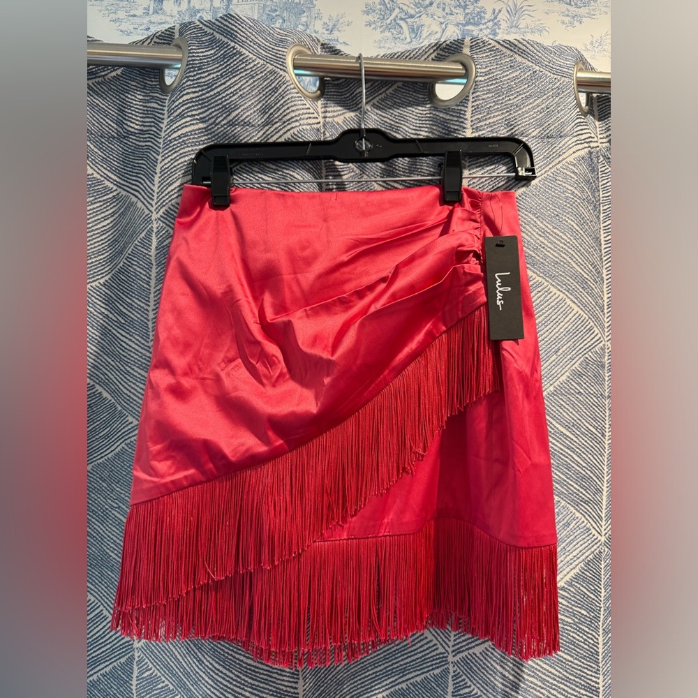 Lulus Pink Fringe Mini Skirt Size Small